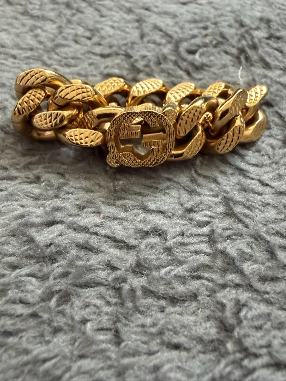 Gucci Gold Chain Link Bracelet with Textured Interlocking Logo